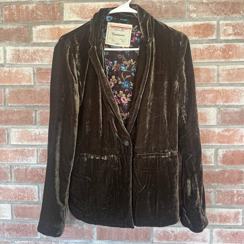 Cartonnier Velvet Blazer Cardigan Women’s 2 Iridescent Green Brown Oversized